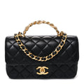 Lambskin Quilted Mini Chain Top Handle Rectangular Flap Black