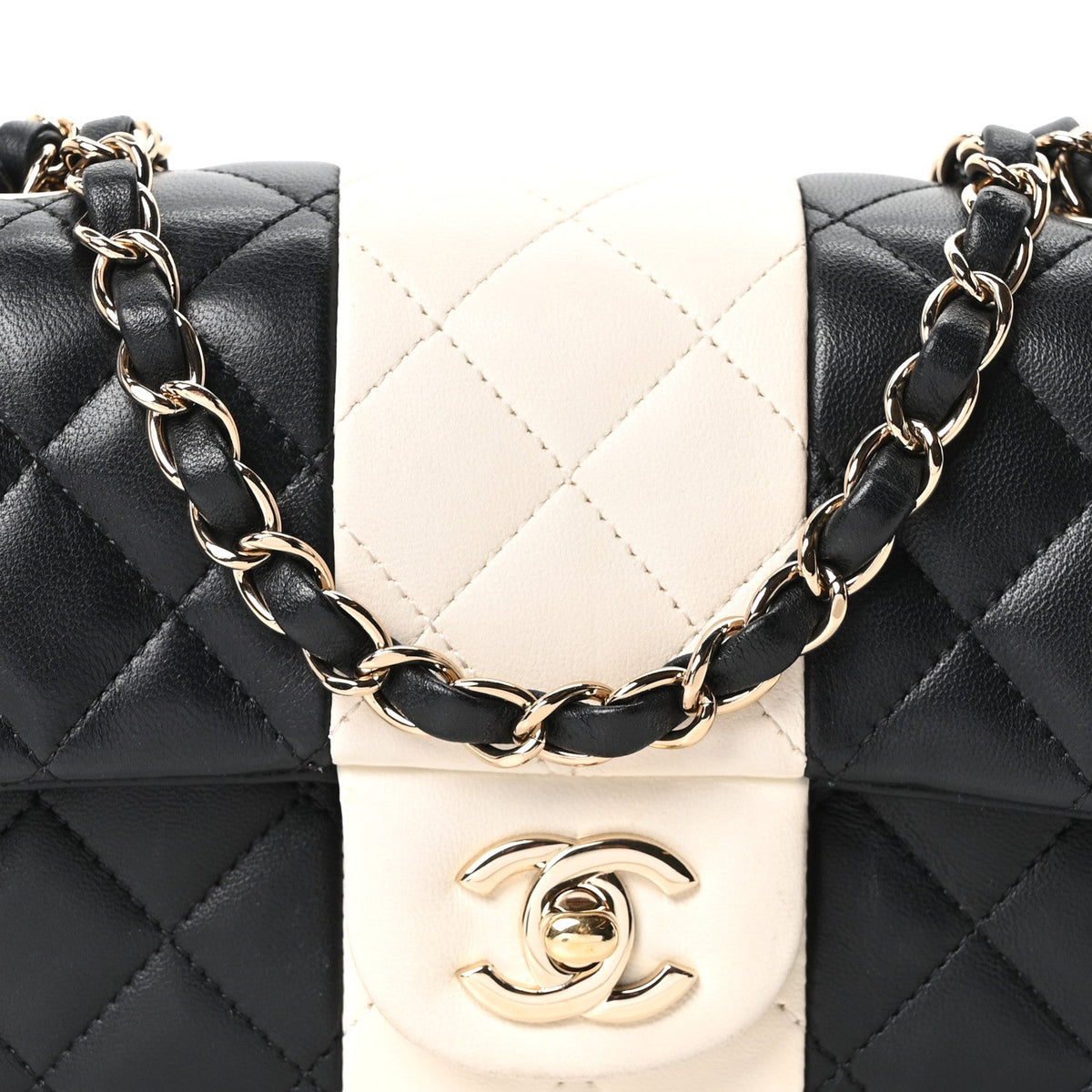 Lambskin Quilted Mini Rectangular Flap Black White