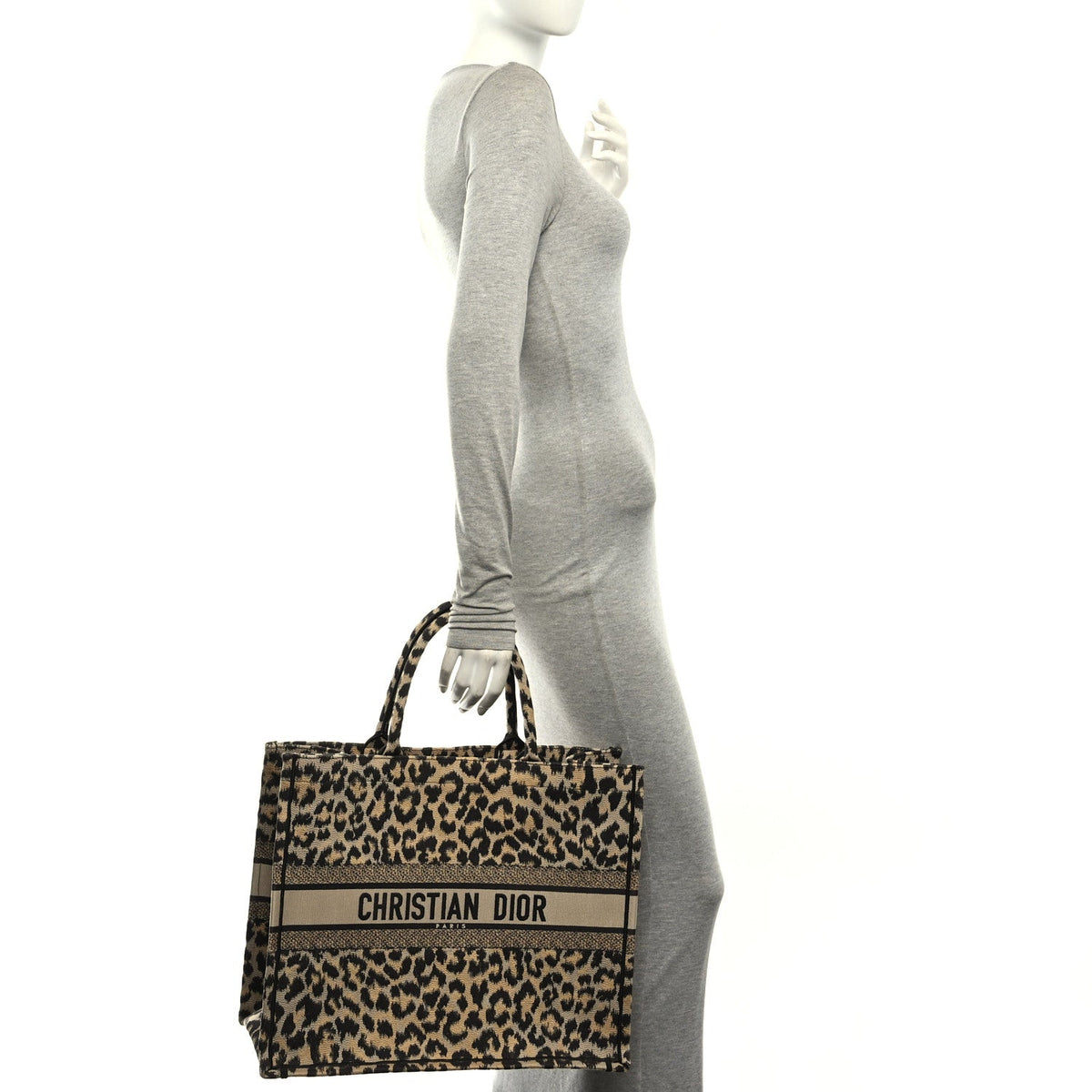 Canvas Mizza Embroidered Large Leopard Book Tote Beige
