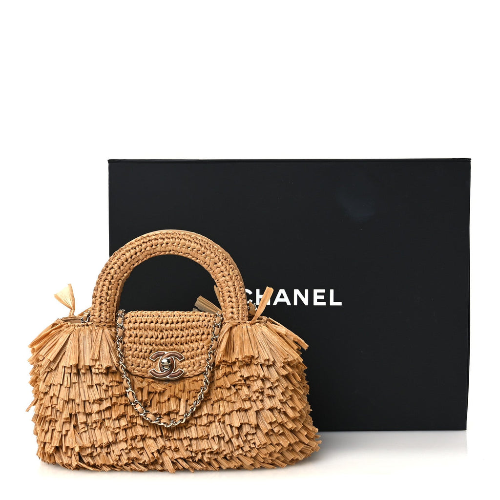 Raffia Fringe Nano Kelly Shopper Dark Beige