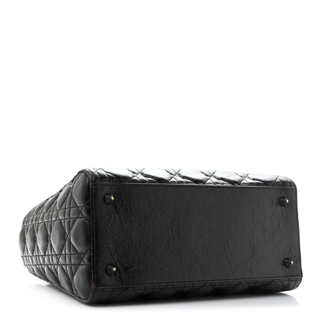 Crinkled Calfskin Cannage Medium Lady Dior Black
