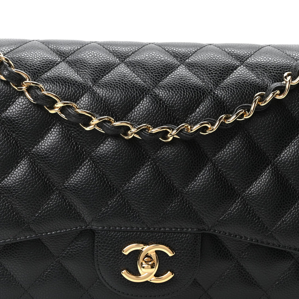Caviar Quilted Jumbo Double Flap Black