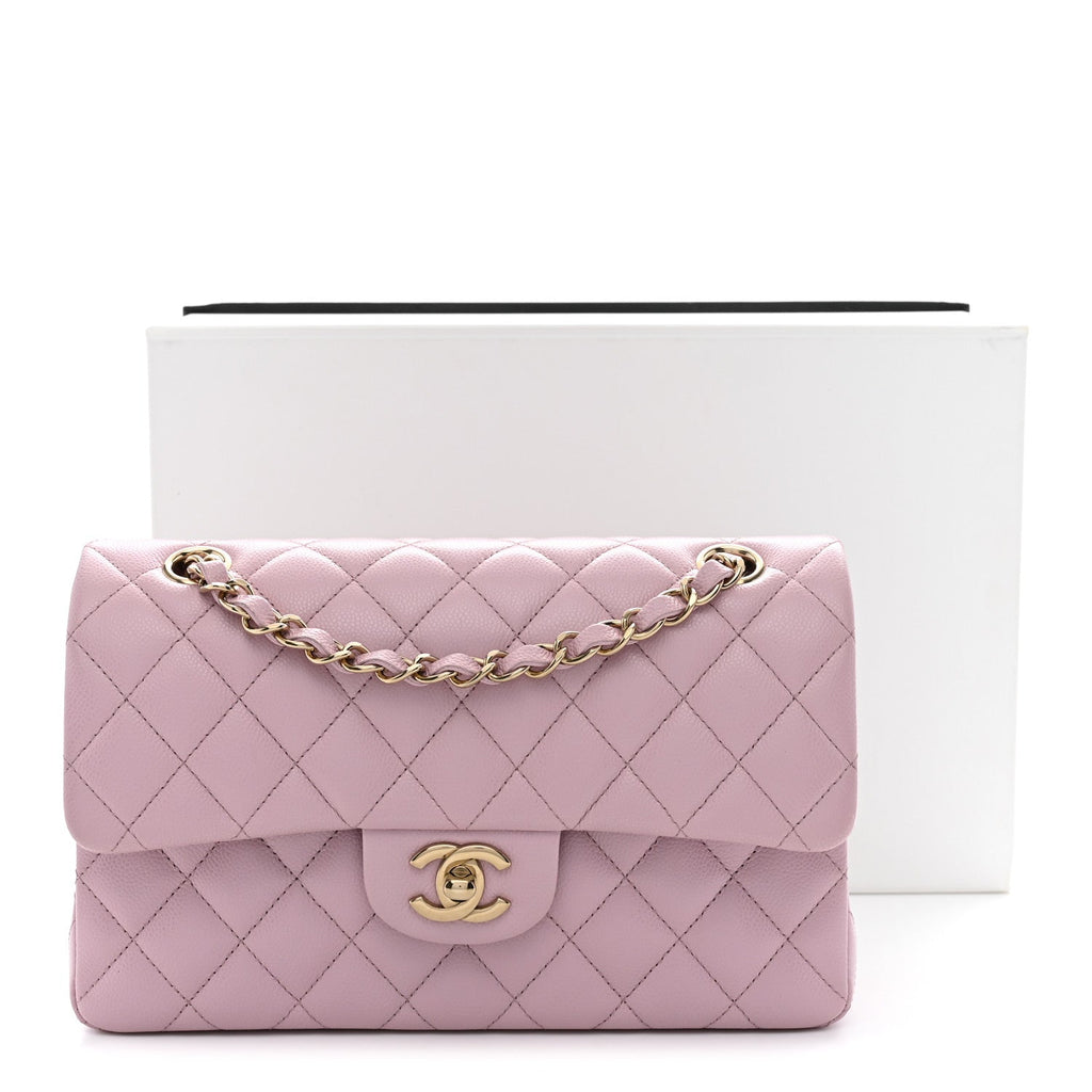 Caviar Quilted Small Double Flap Pink