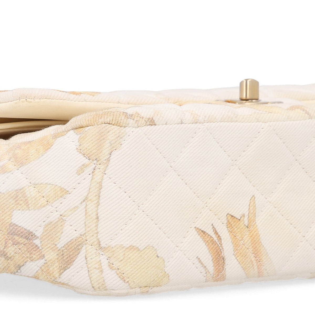 Denim Floral Printed Medium Double Flap Beige