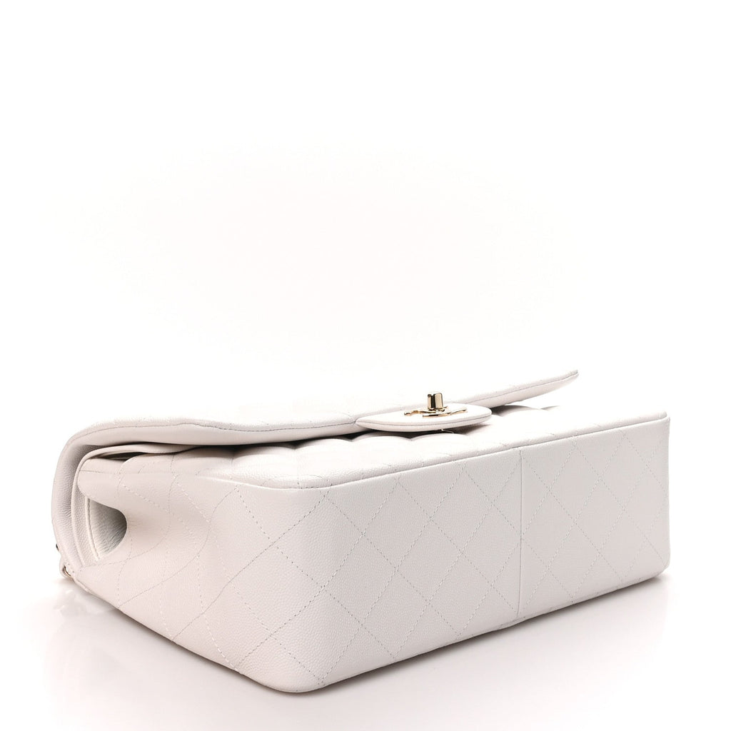 Caviar Quilted Jumbo Double Flap White