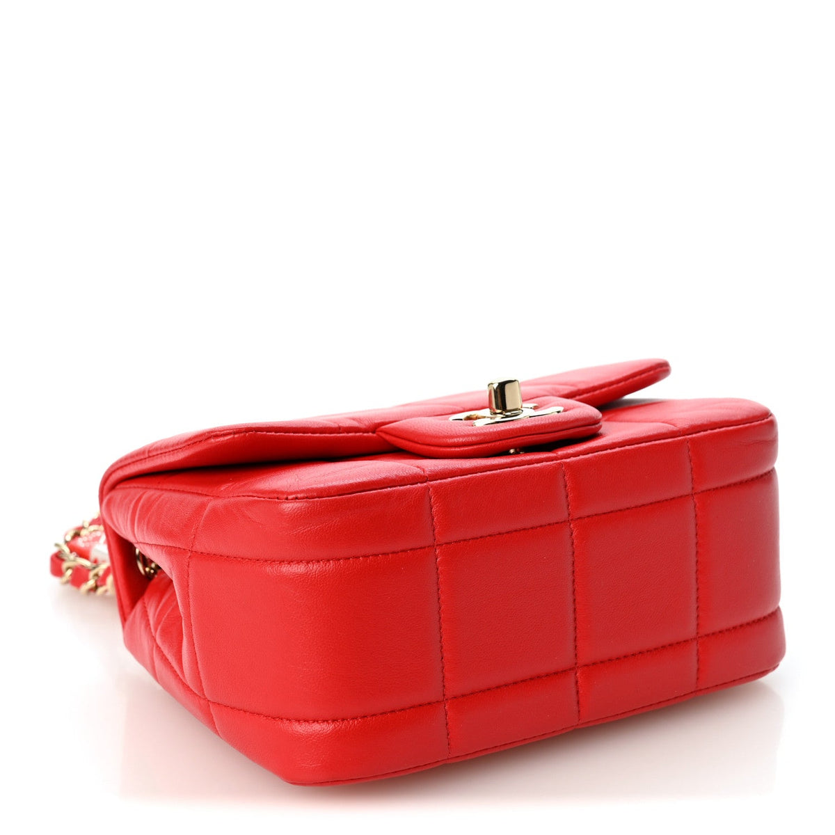 Lambskin Resin Crystal Square Quilted Monacoco Mini Flap Red
