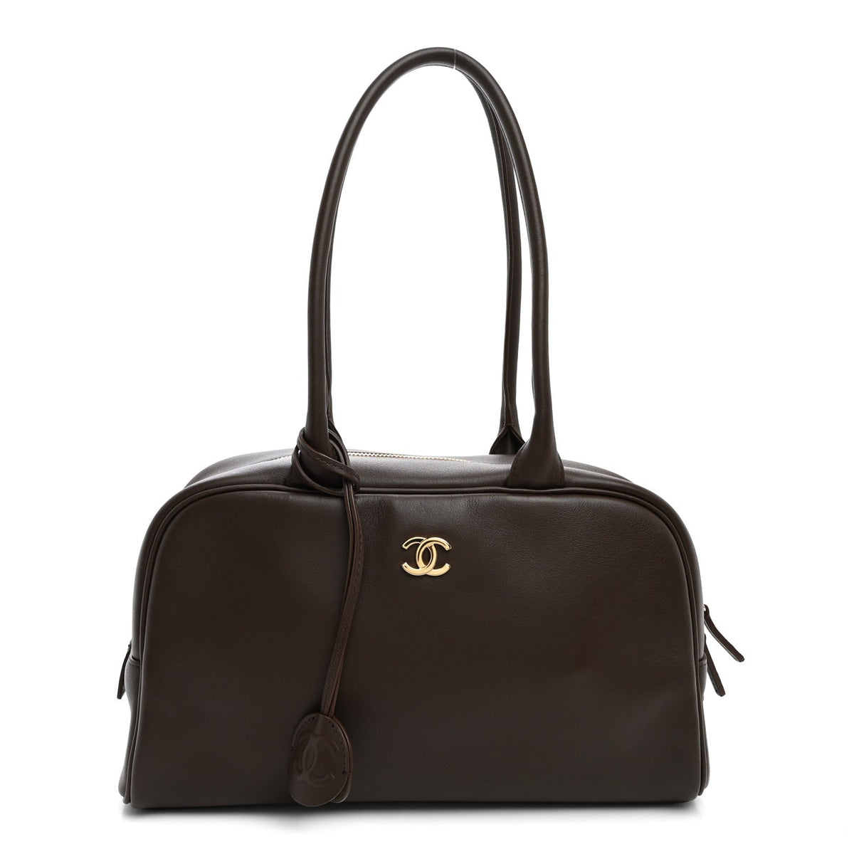 Calfskin Large Perfect Bowling Bag Dark Brown
