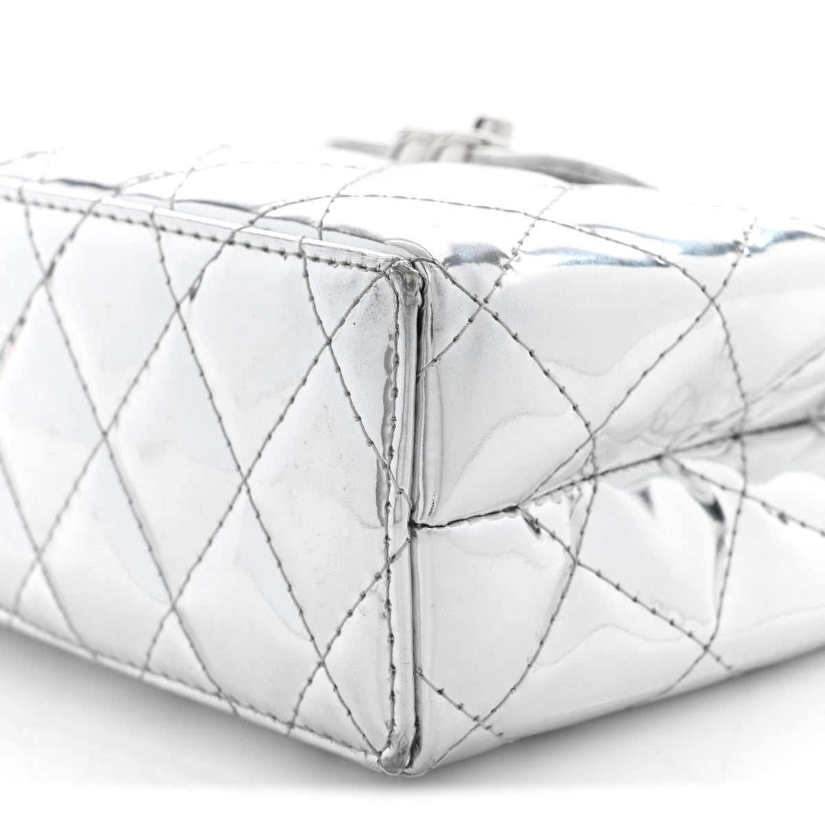 Mirror Calfskin Metallic Calfskin Quilted Nano Kelly Shopper Silvery