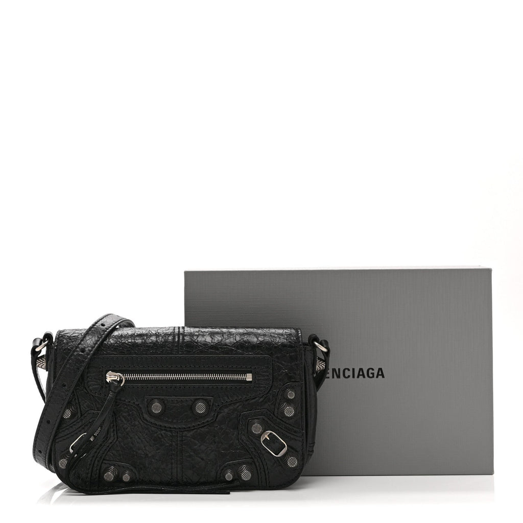 Agneau Arena Silver XS Le Cagole Flap Bag Black