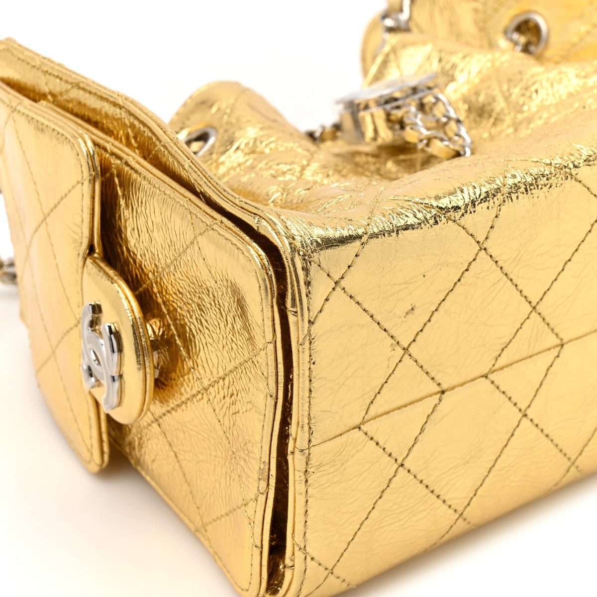 Metallic Aged Calfskin Mini Chanel 25 Handbag Gold