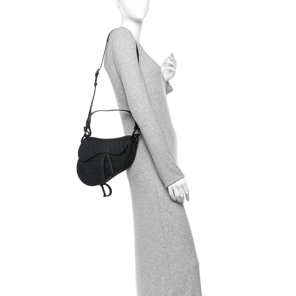 Calfskin Embossed Oblique Saddle Bag With Strap Black