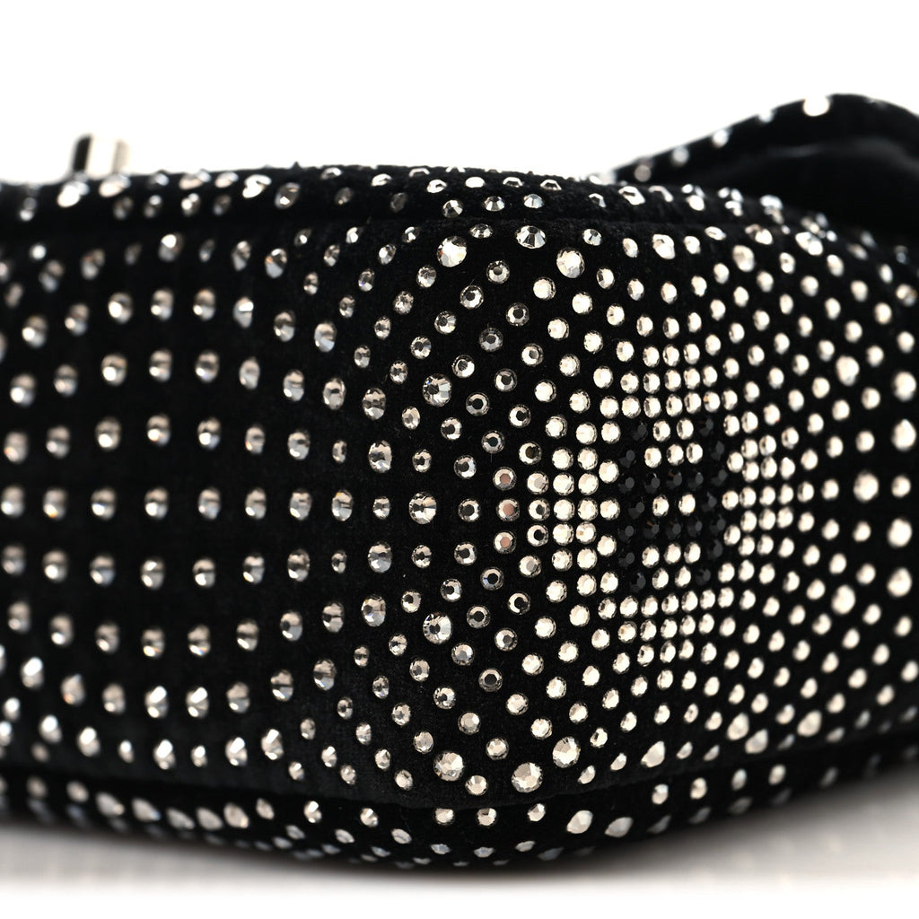 Velvet Strass Evening Flap Bag Black Silver