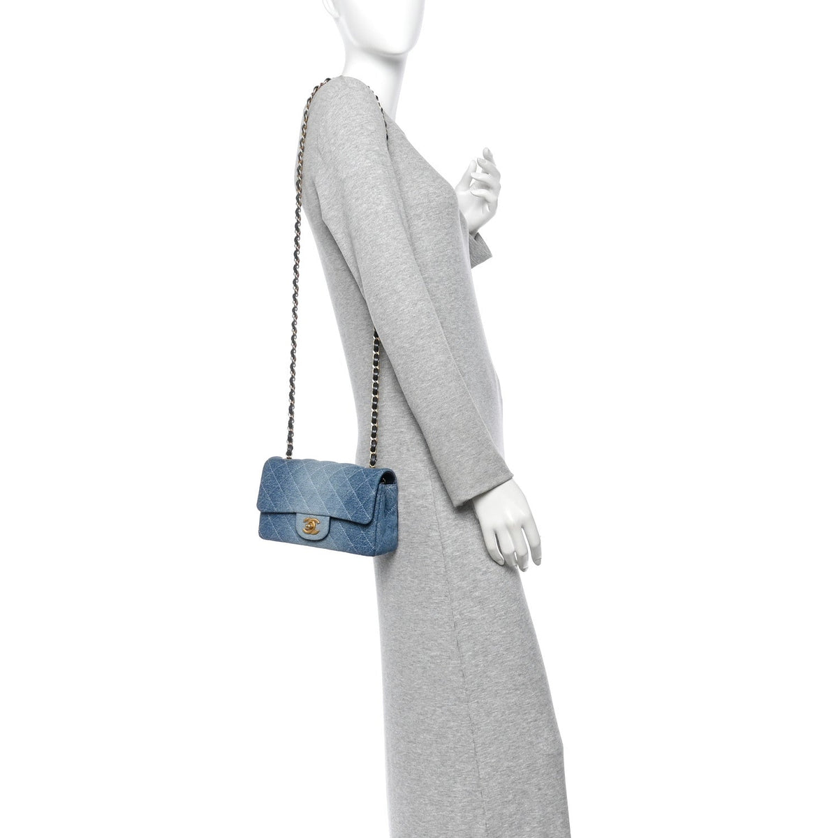 Washed Denim Quilted Mini Rectangular Flap Blue