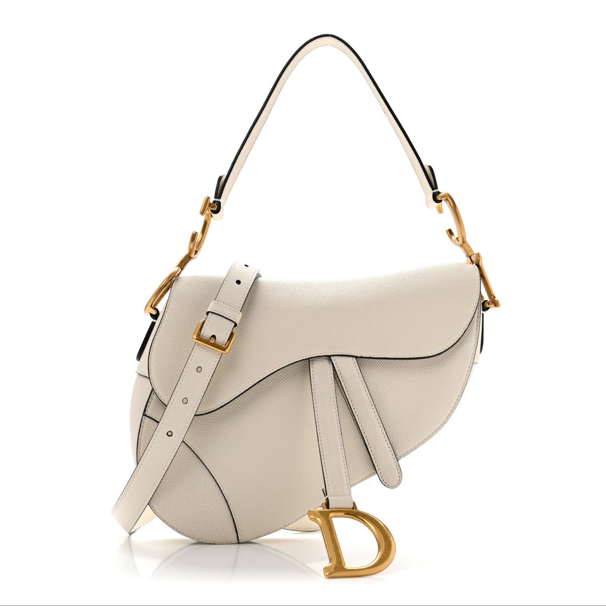 Grained Calfskin Saddle Bag With Strap Latte