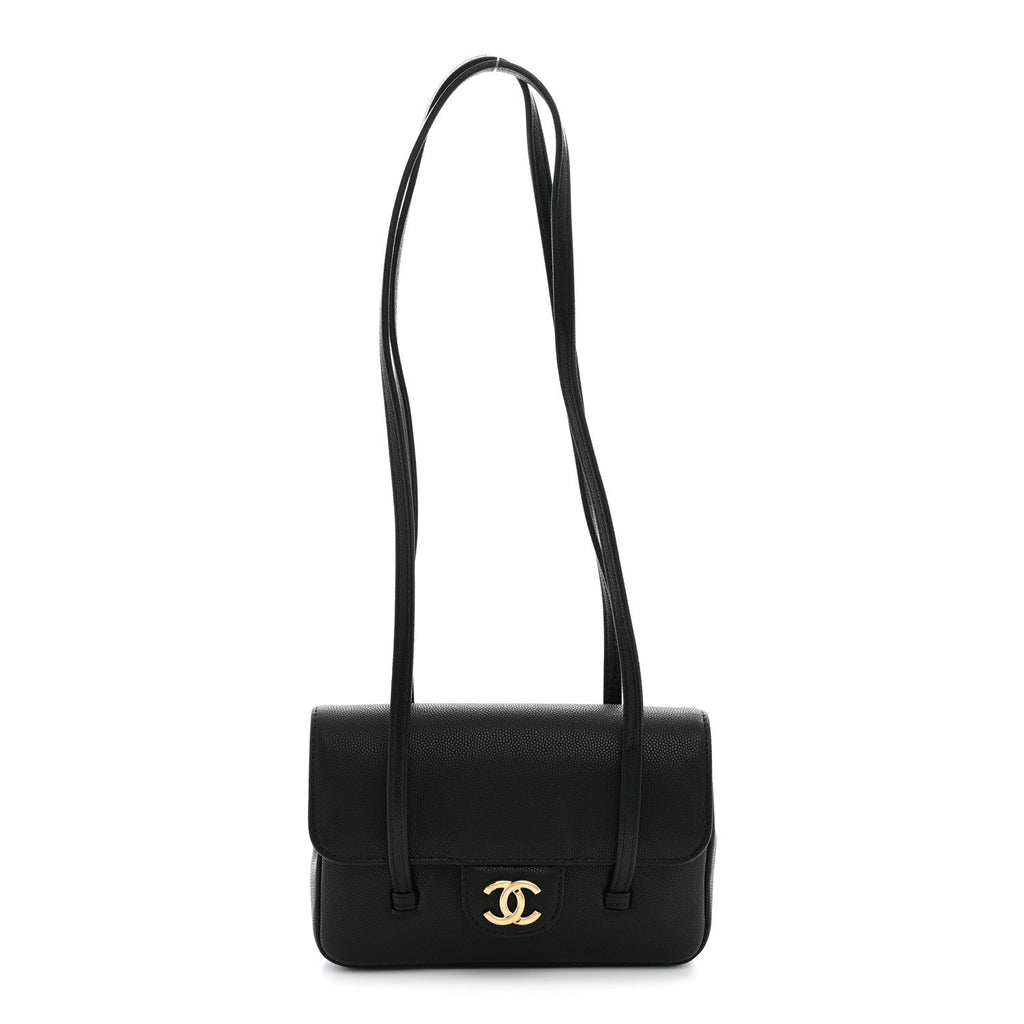 Shiny Caviar Mini Preppy Coco Shoulder Bag Black