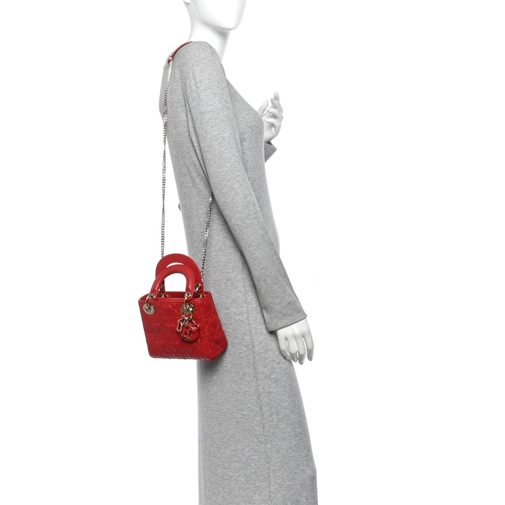 Calfskin Cannage Dioramour Mini Lady Dior Bag Bright Red