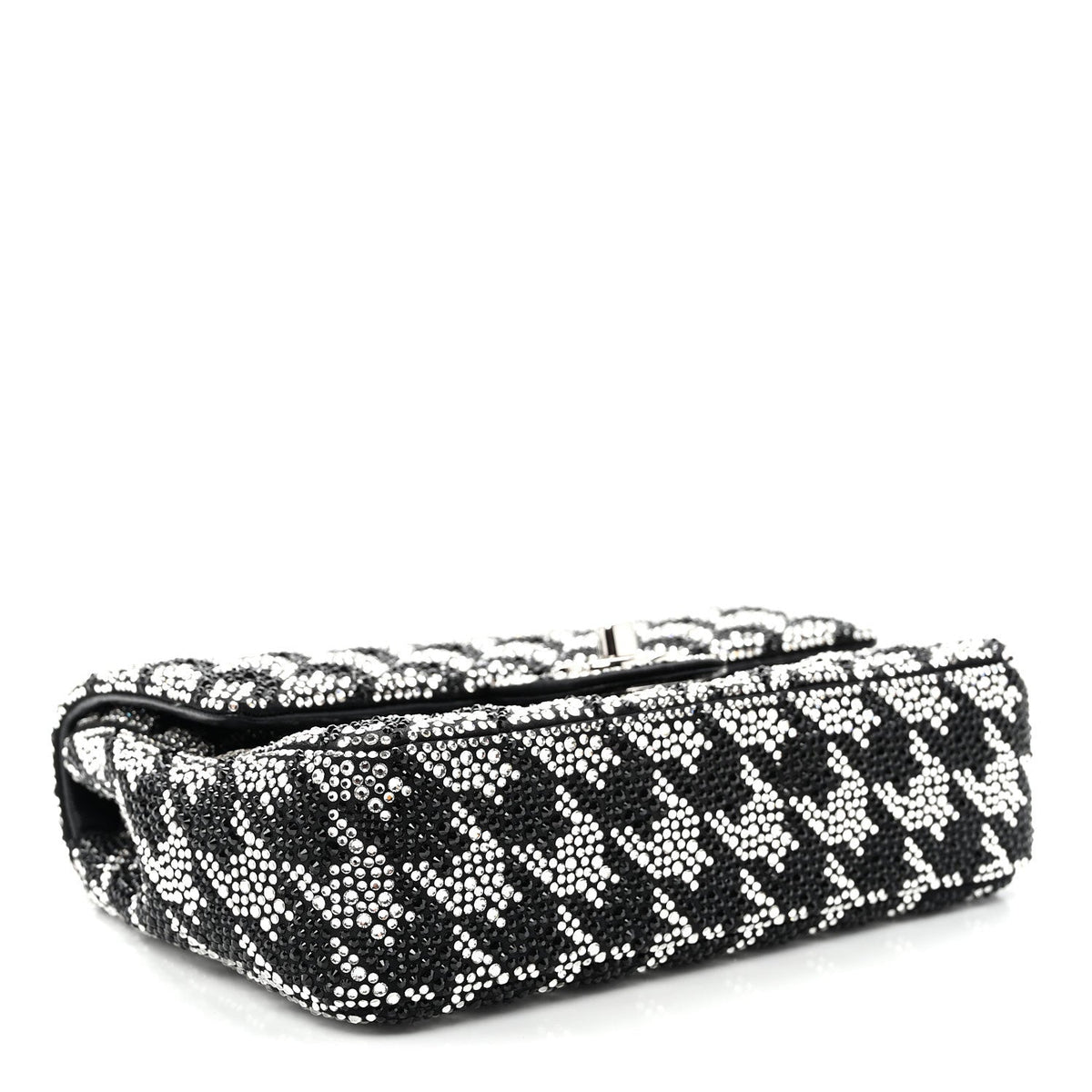 Satin Crystal Diamante Houndstooth Small Flap Black