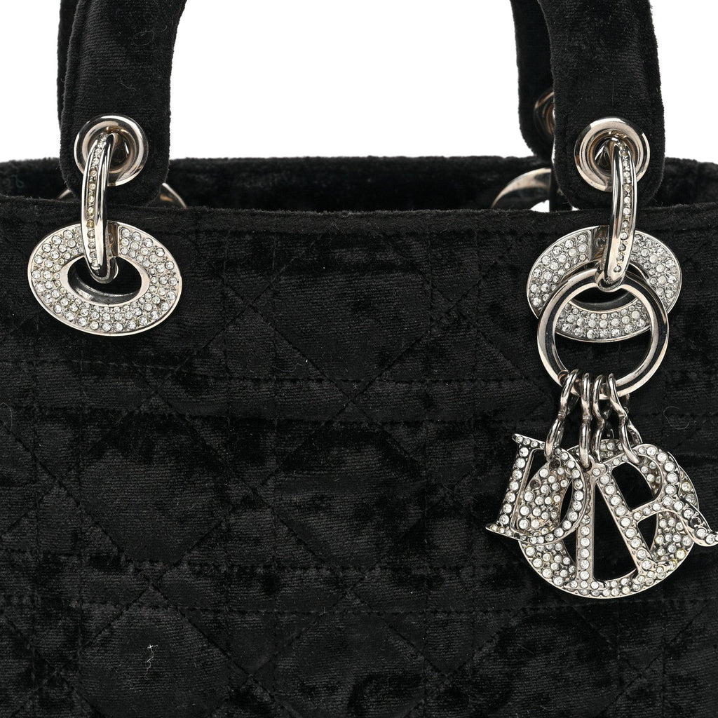 Velvet Crystal Mini Lady Dior Black