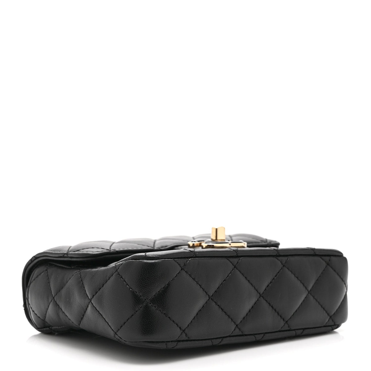 Lambskin Resin Quilted Mini Heart Square Flap Black