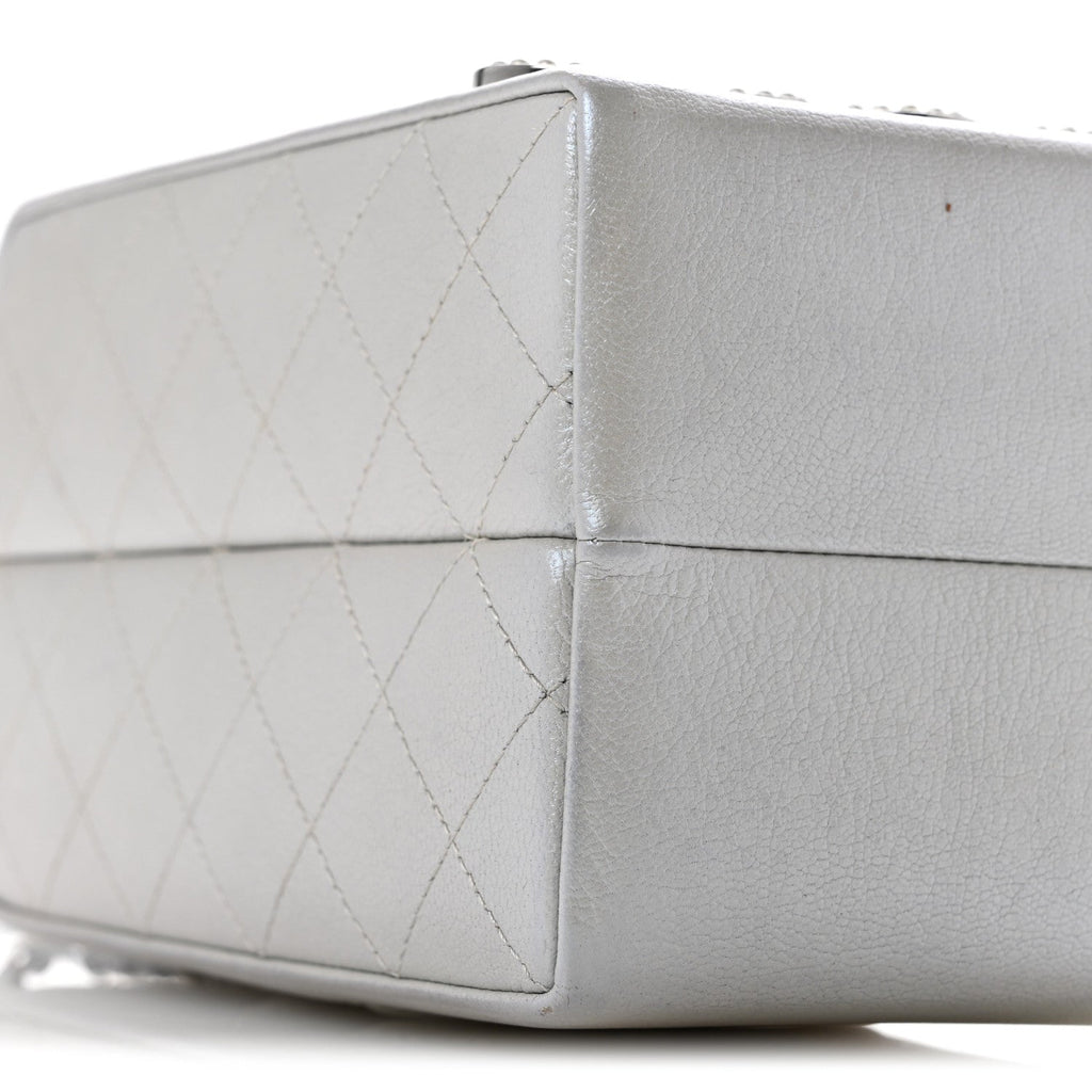Metallic Goatskin Lait de Coco Milk Carton Bag Silver