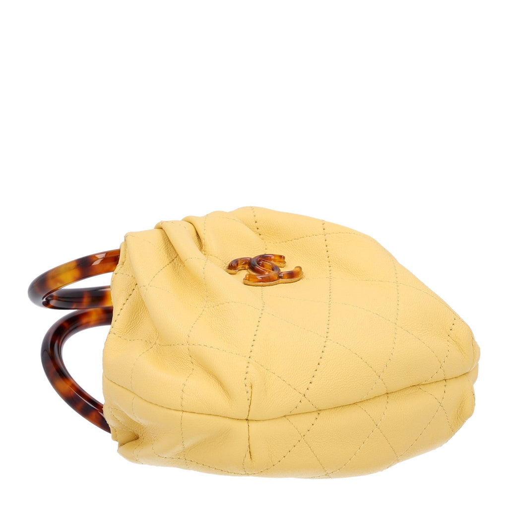 Lambskin Plexiglass Tortoise Shell Quilted Mini Pouch Yellow