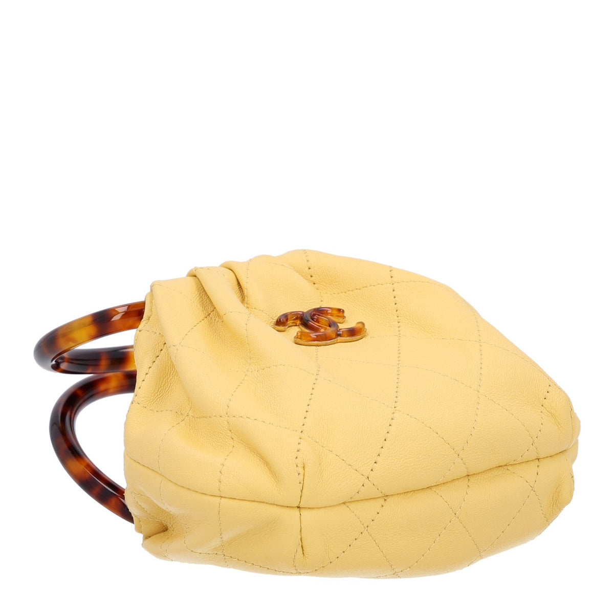 Lambskin Plexiglass Tortoise Shell Quilted Mini Pouch Yellow