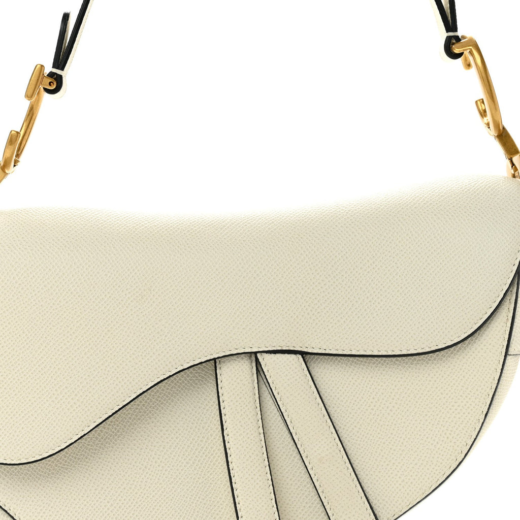 Grained Calfskin Saddle Bag White