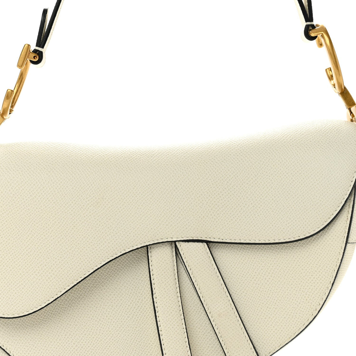 Grained Calfskin Saddle Bag White
