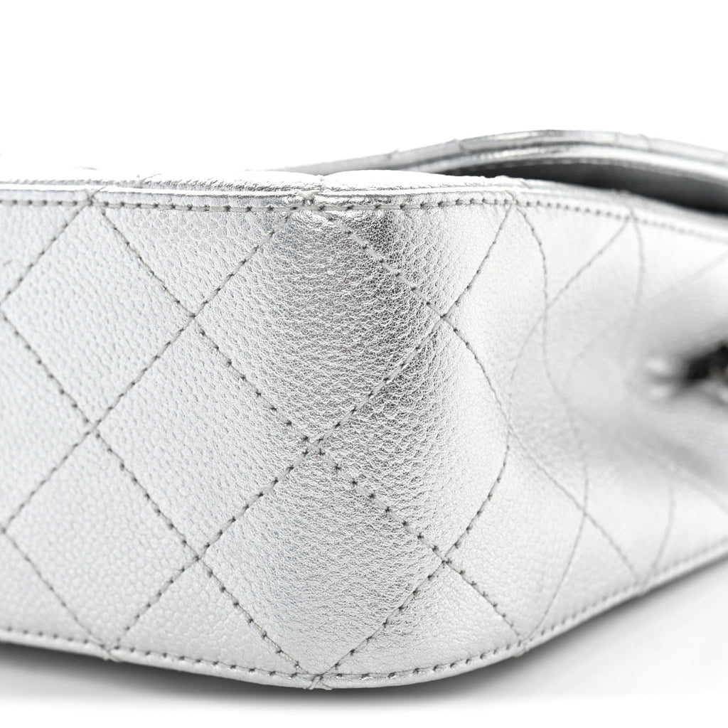 Metallic Caviar Quilted Medium CC Slide Flap Silver