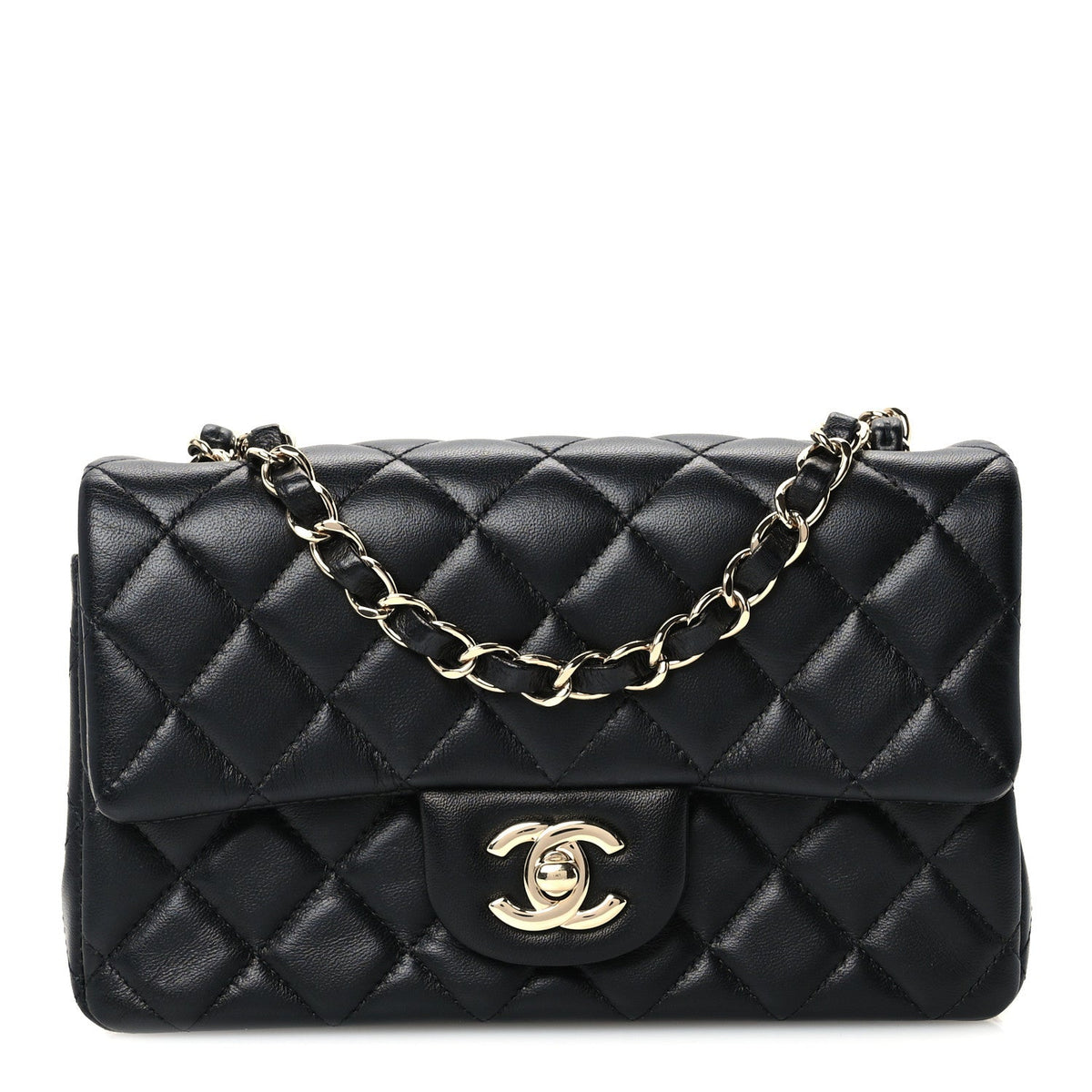 Lambskin Quilted Mini Rectangular Flap Black