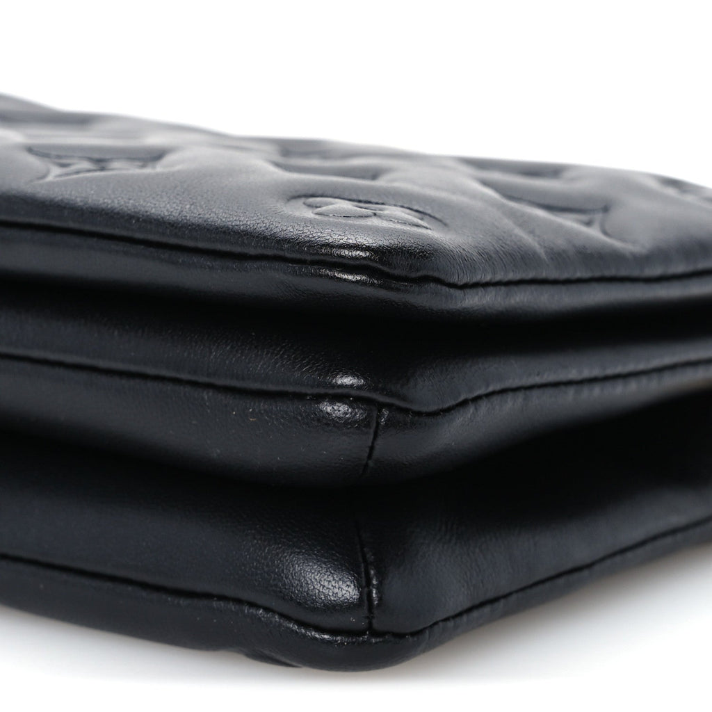 Lambskin Embossed Monogram Pochette Coussin Black