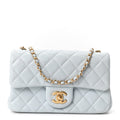 Lambskin Quilted Mini Rectangular Pearl Crush Flap Light Blue