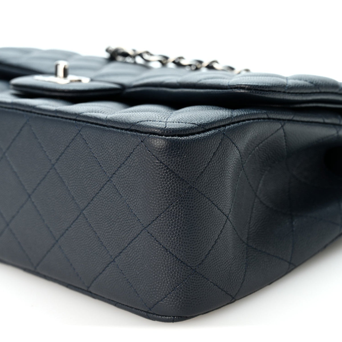 Caviar Quilted Jumbo Double Flap Navy Blue