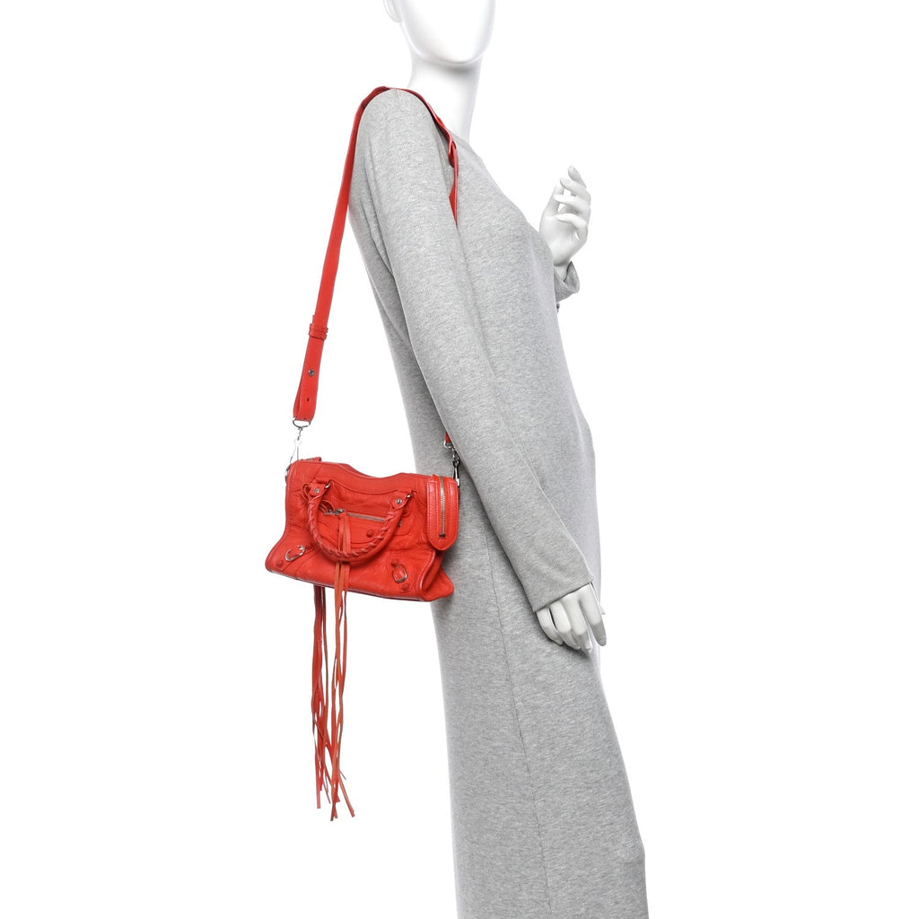 Matte Goatskin Rubber Covered Classic Hardware Mini City Rouge Coquelico Rouge Braise