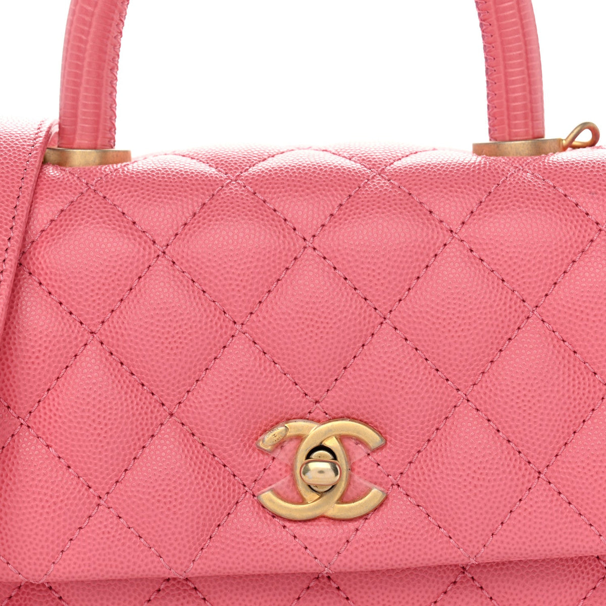 Caviar Lizard Embossed Quilted Mini Coco Handle Flap Pink
