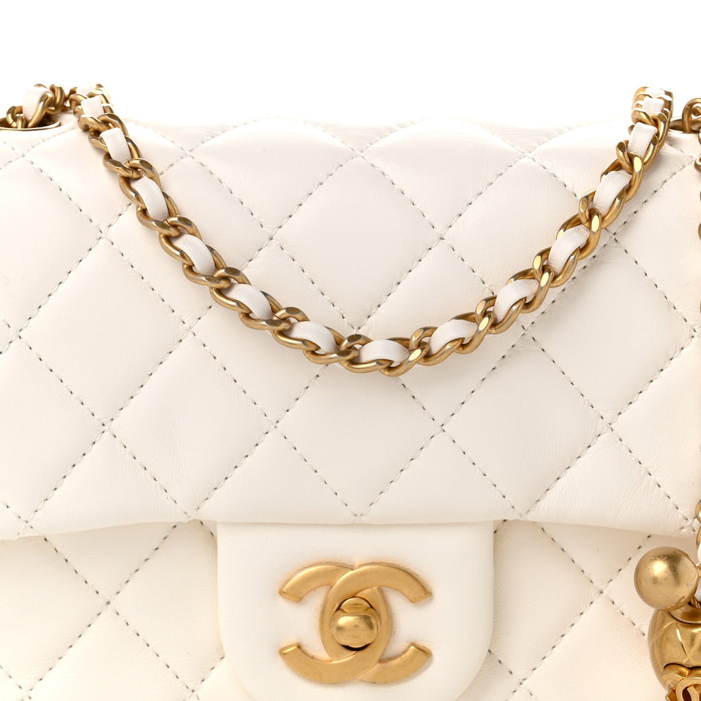 Lambskin Quilted Mini Pearl Crush Flap White