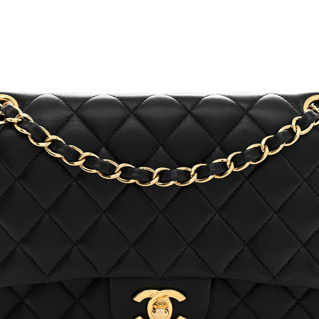 Lambskin Quilted Medium Double Flap Black