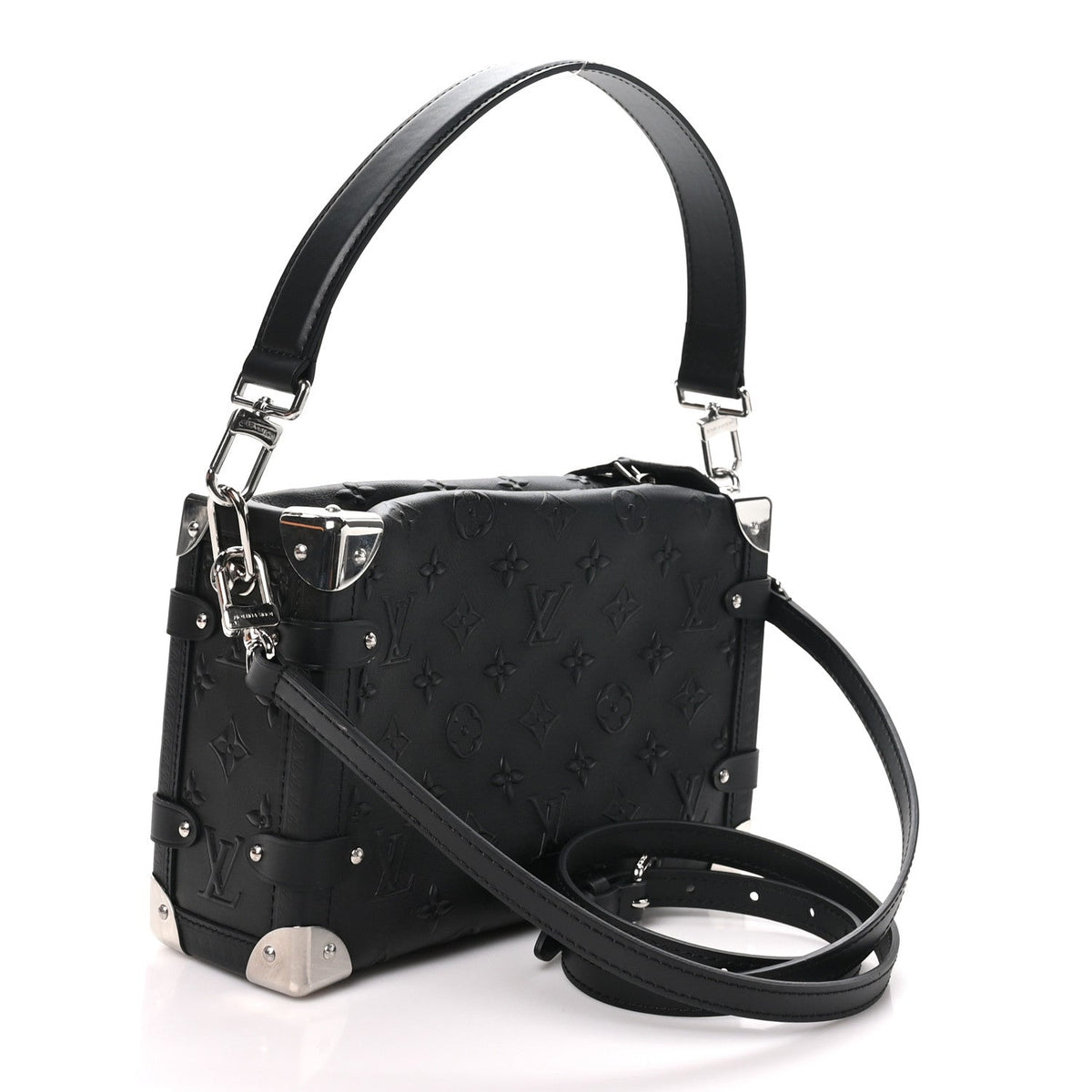 Calfskin Debossed Monogram Side Trunk Black