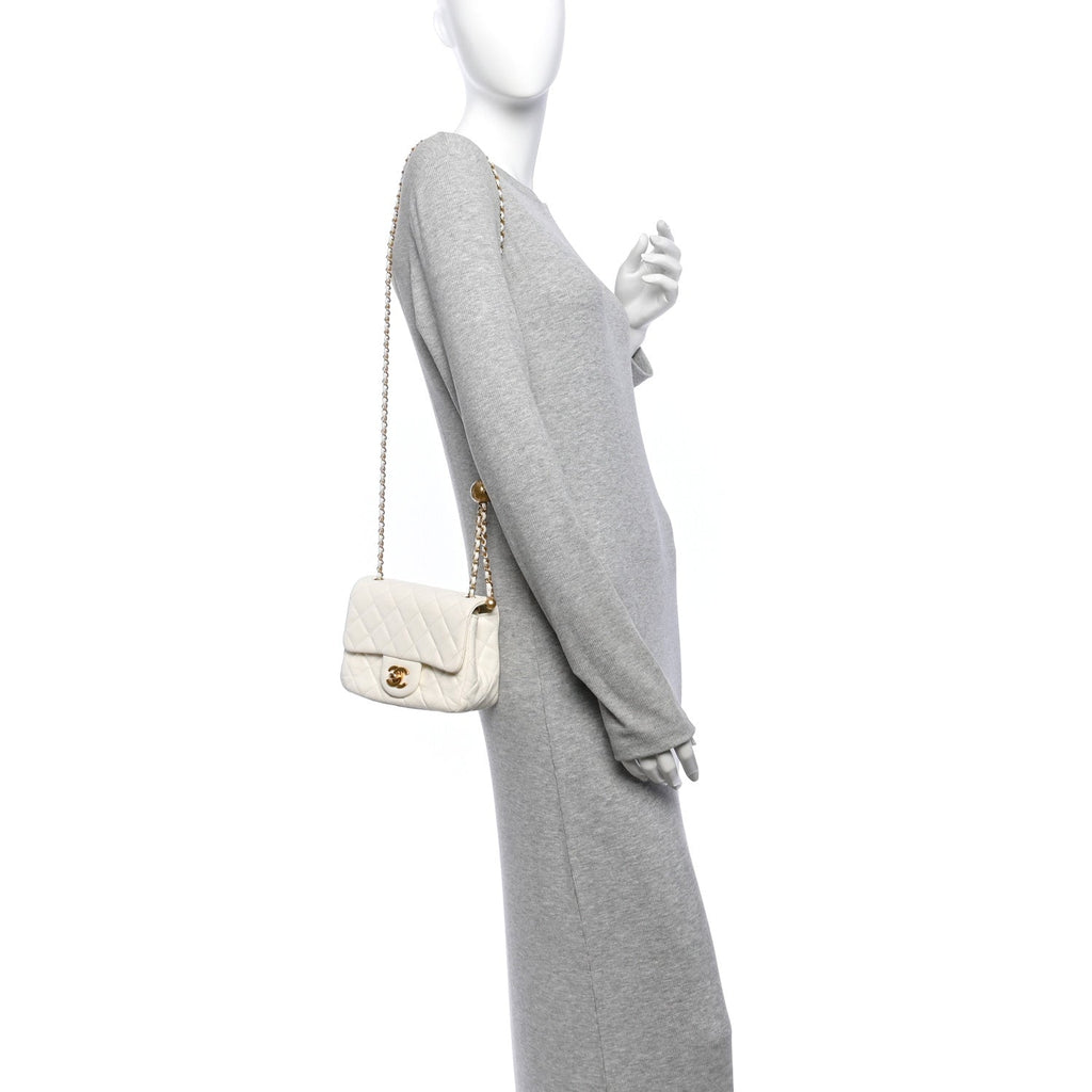 Lambskin Quilted Mini Pearl Crush Flap White