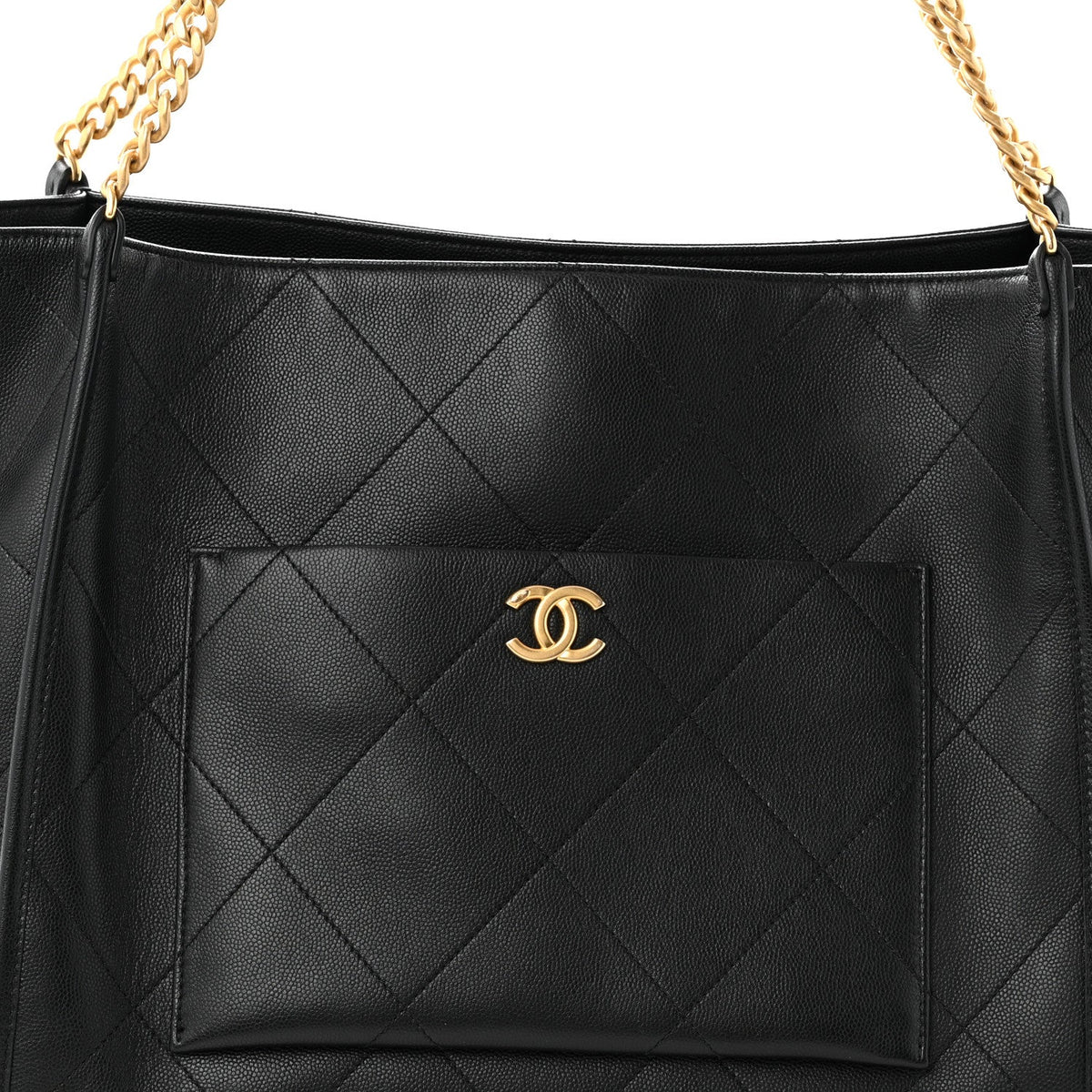 Caviar Stitched Pocket CC Large Tote Black