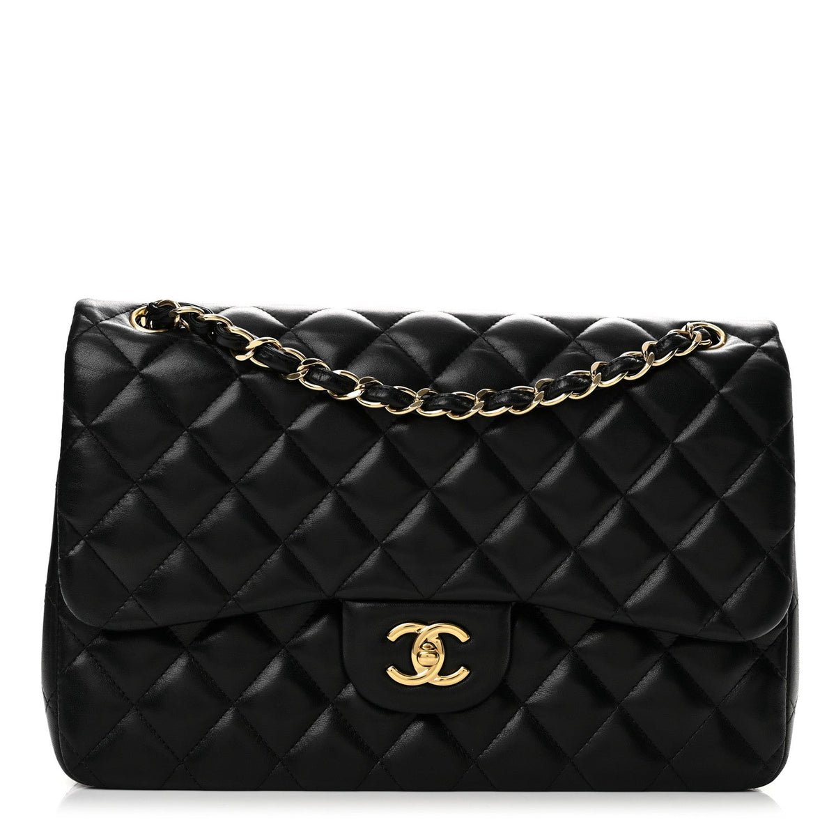 Lambskin Quilted Jumbo Double Flap Black