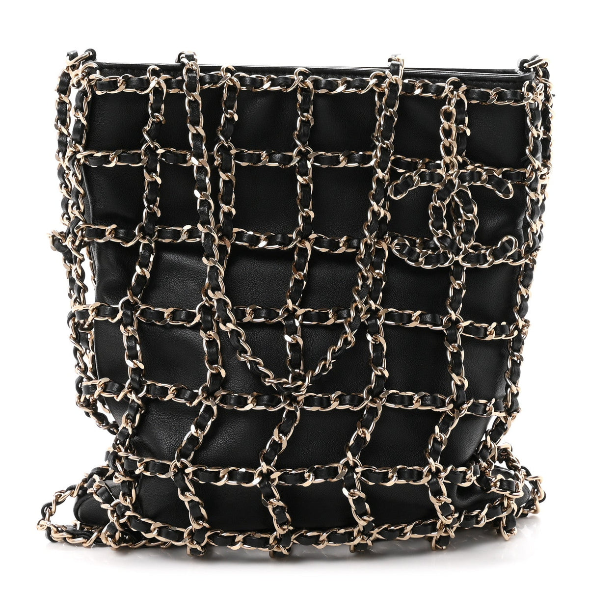 Lambskin Shopping Chain Tote Black