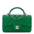 Lambskin Quilted Mini Top Handle Rectangular Flap Green