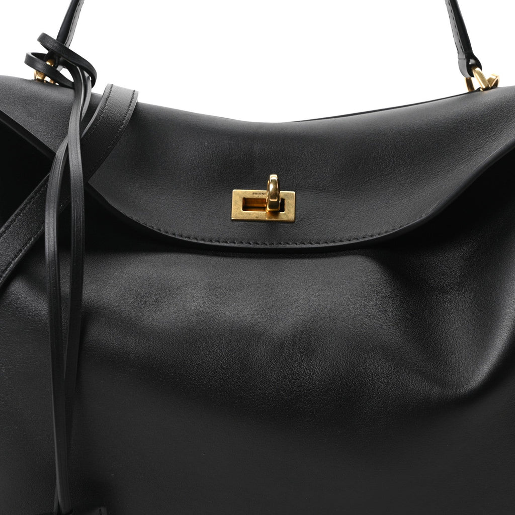Natural Smooth Calfskin Medium Rodeo Top Handle Handbag Black