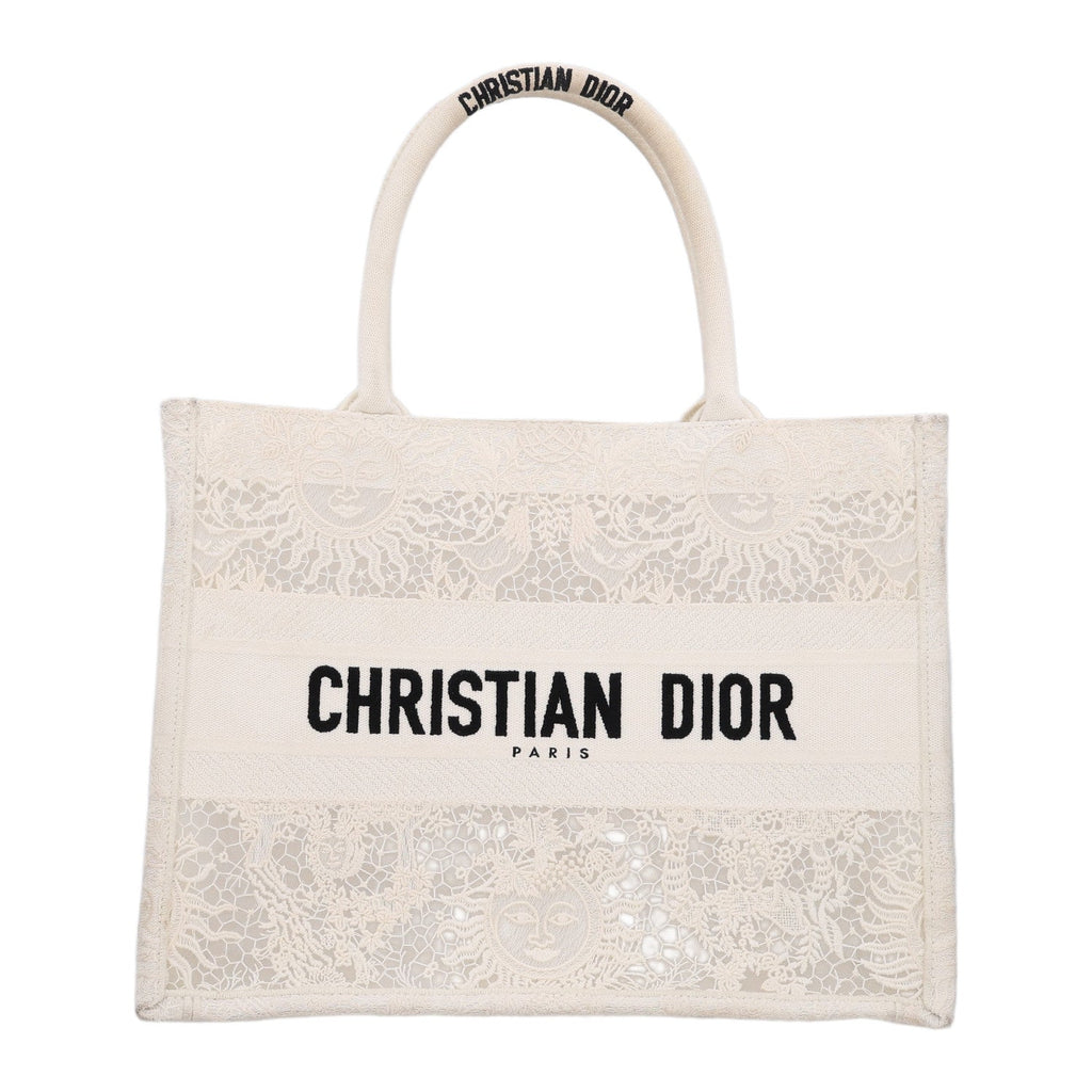 Embroidered 3D Macrame D-Lace Butterfly Medium Book Tote White