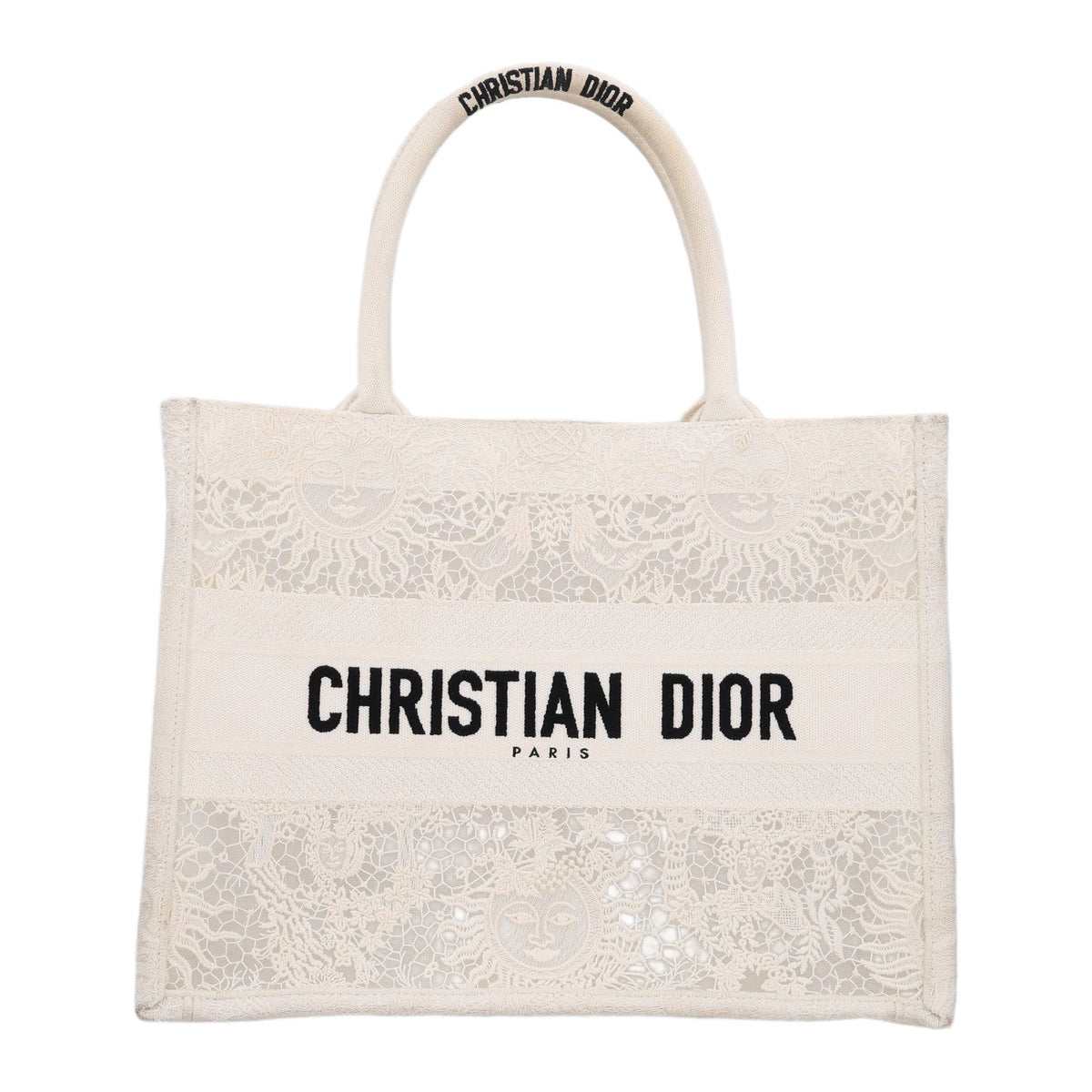 Embroidered 3D Macrame D-Lace Butterfly Medium Book Tote White