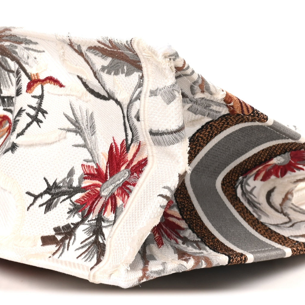 Canvas Embroidered Medium Camouflage Flowers Book Tote Latte Multicolor