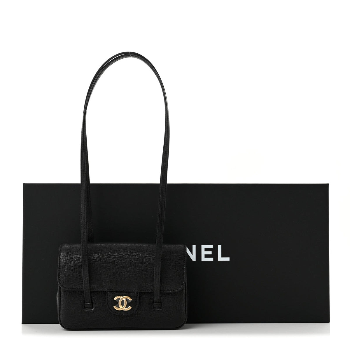 Shiny Caviar Mini Preppy Coco Shoulder Bag Black