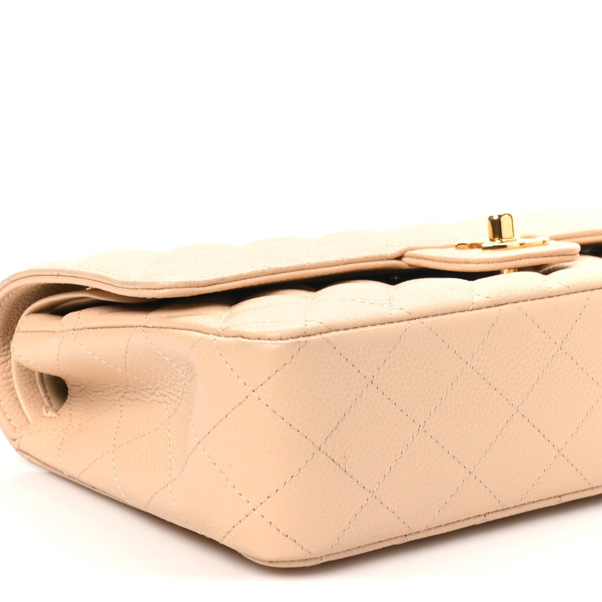 Caviar Quilted Medium Double Flap Beige