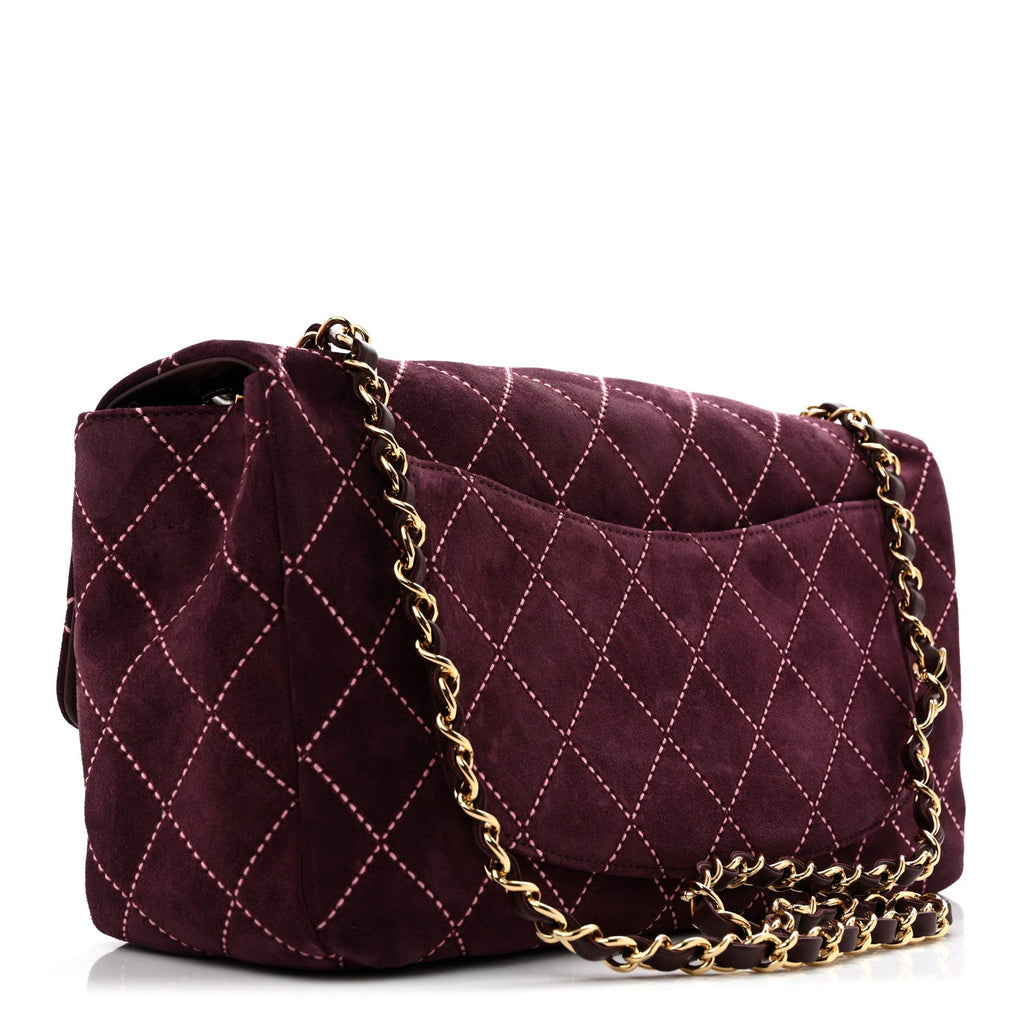 Suede Calfskin Maxi Flap Burgundy